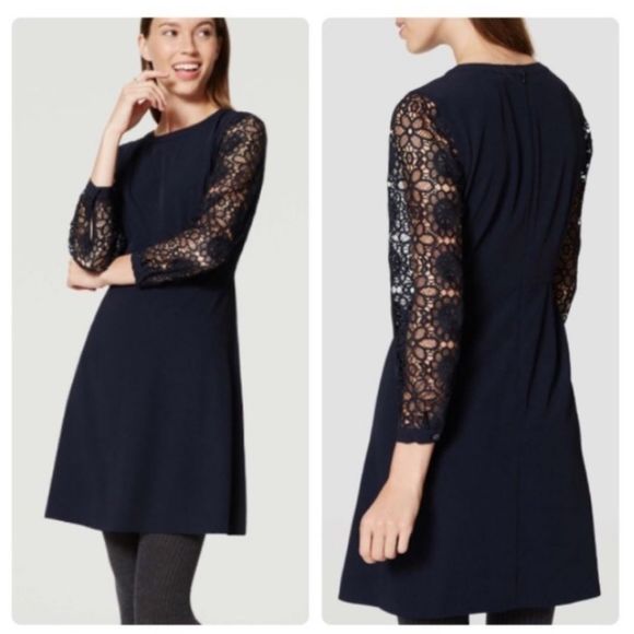 LOFT Dresses & Skirts - New with tags Ann Taylor Loft Navy Lace Sleeve Dress Sz 6